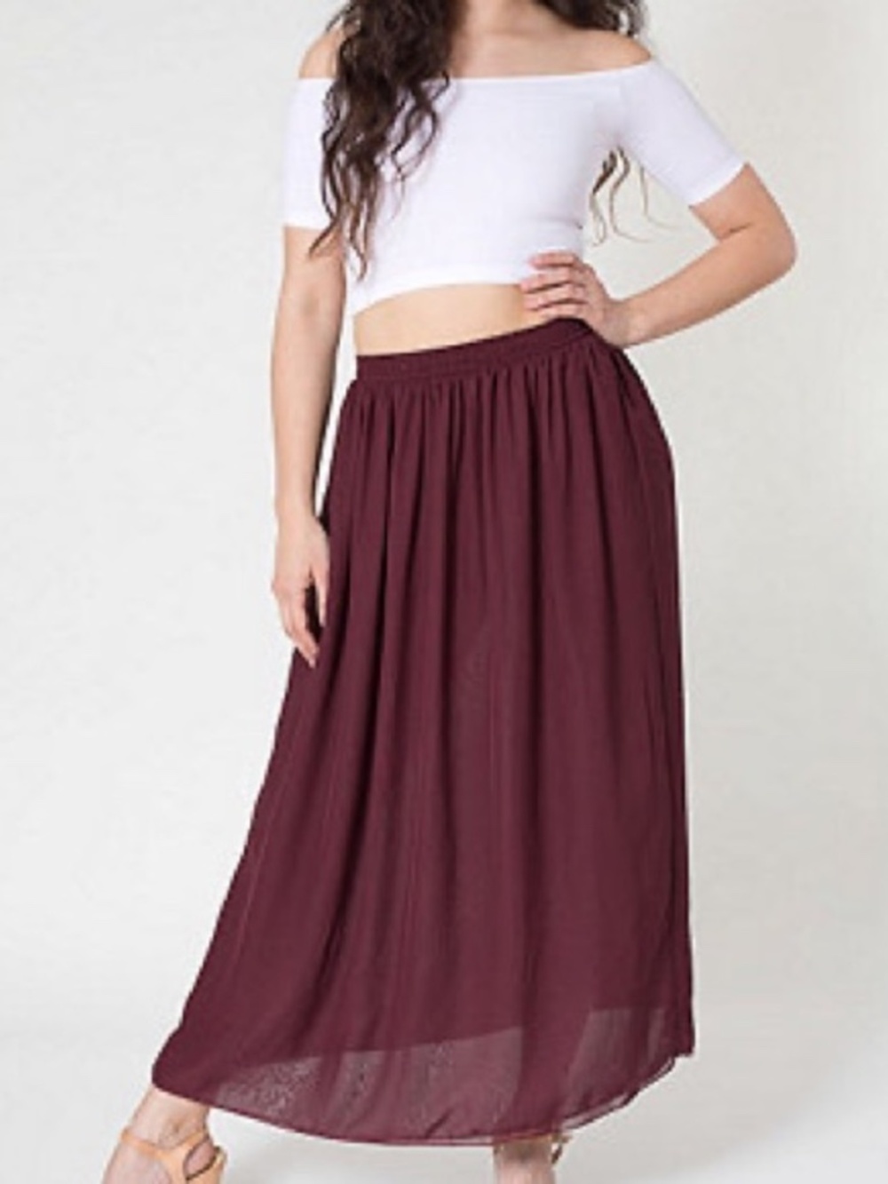 American Apparel Maroon Chiffon Maxi Skirt with Elastic Waist